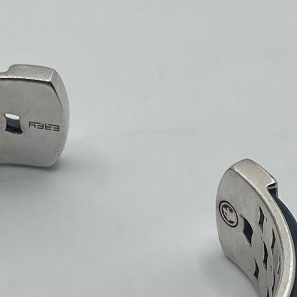 Effy Sterling Curb Link Open Cuff Leather Trim Cuff Bracelet 6” + 1” Gap / 40g - Picture 6 of 10